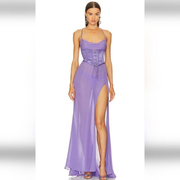 Retrofete Larissa Dress in Dusty Lilac Purple Large Silk NWT Corset Semi Sheer - Picture 1 of 14